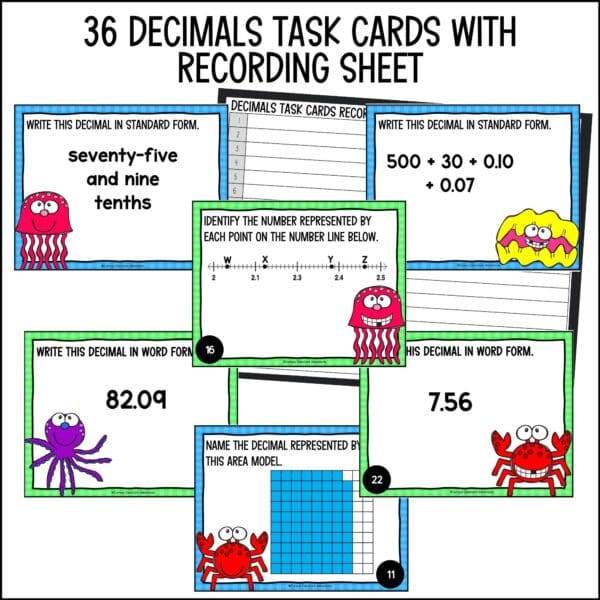 end of year decimals task cards summer activities