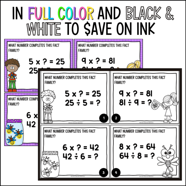 end of year division facts task cards summer activities