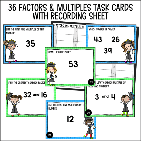 end of year factors and multiples task cards summer activities