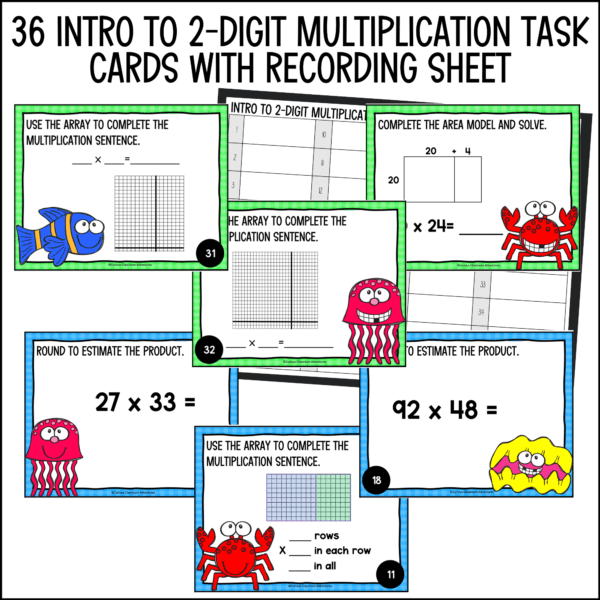 end of year intro to 2-digit multiplication task cards summer activities