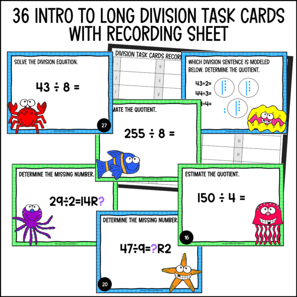 end of year introducing long division task cards for summer