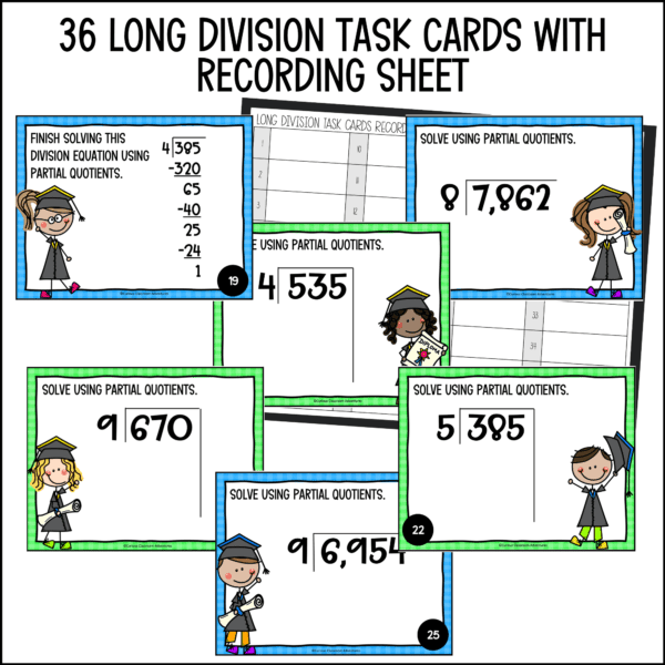 end of year long division task cards summer activities