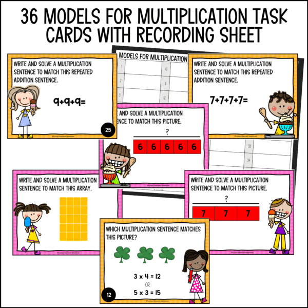 end of year models for multiplication summer task cards