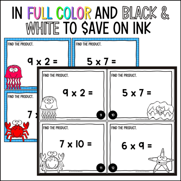 end of year multiplication facts task cards for summer