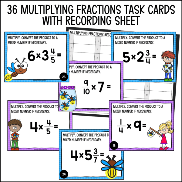 end of year multiplying fractions task cards for summer