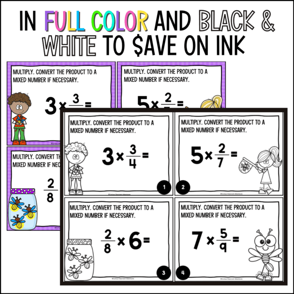 end of year multiplying fractions task cards for summer