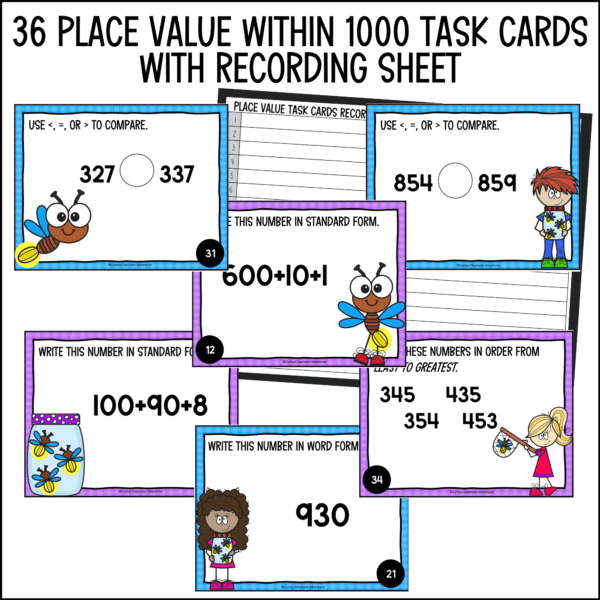 end of year place value within 1000 task cards summer activities