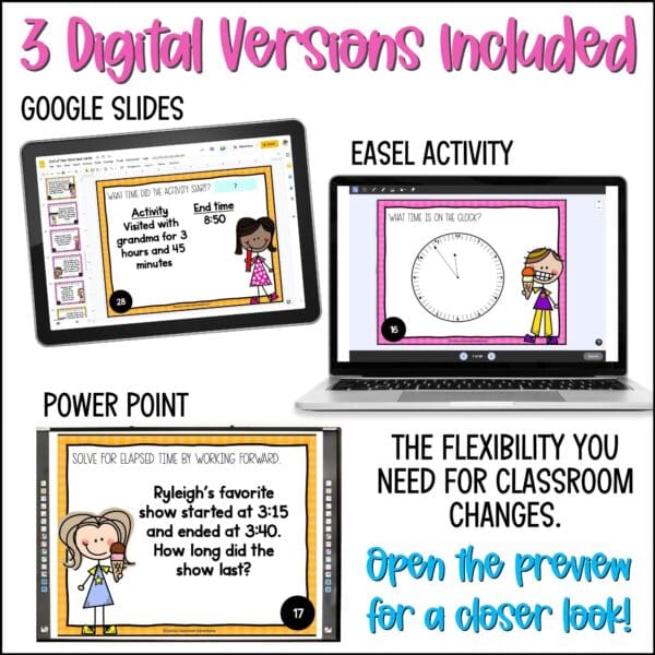 end of year telling time and elapsed time task cards summer activities