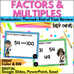 end of year factors and multiples task cards summer activities