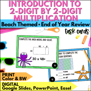 end of year intro to 2-digit multiplication task cards summer activities
