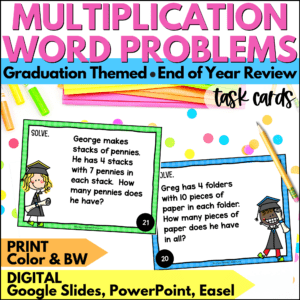 end of year multiplication word problems task cards summer activities