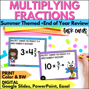 end of year multiplying fractions task cards for summer