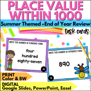 end of year place value within 1000 task cards summer activities