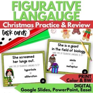 Christmas figurative language upper elementary task cards