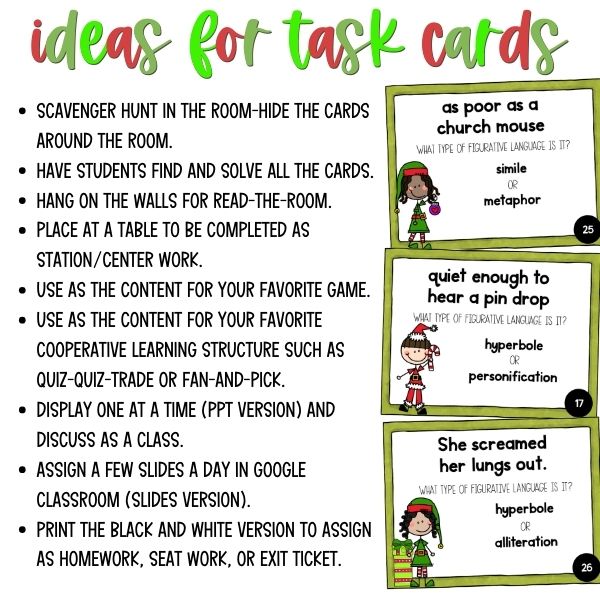 Christmas figurative language upper elementary task card ideas