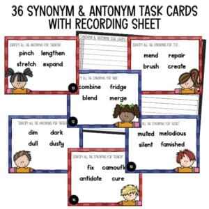 synonyms and antonyms ideas upper elementary task cards