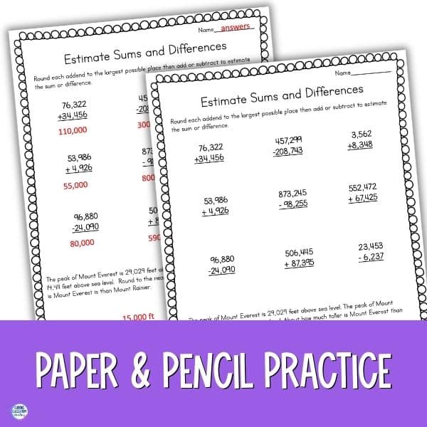 estimating sums and differences worksheet