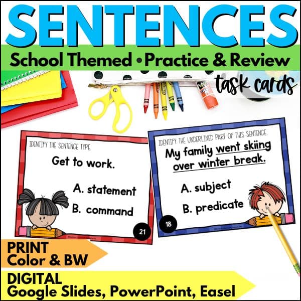 4 types of sentences task cards