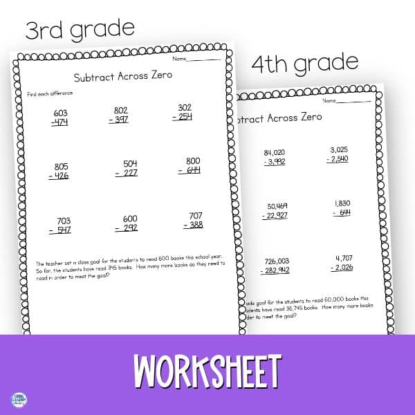 subtract across zeros worksheet