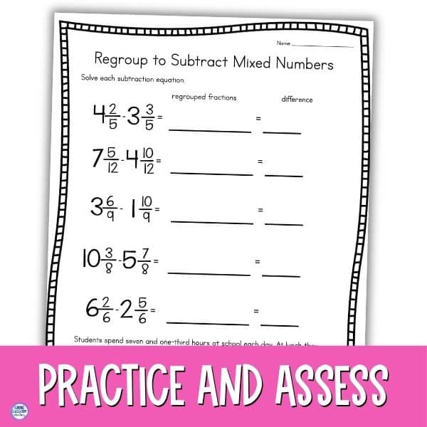 regrouping to subtract mixed numbers worksheet