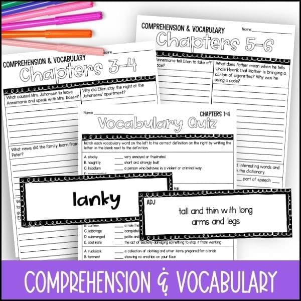number the stars novel study comprehension and vocabulary