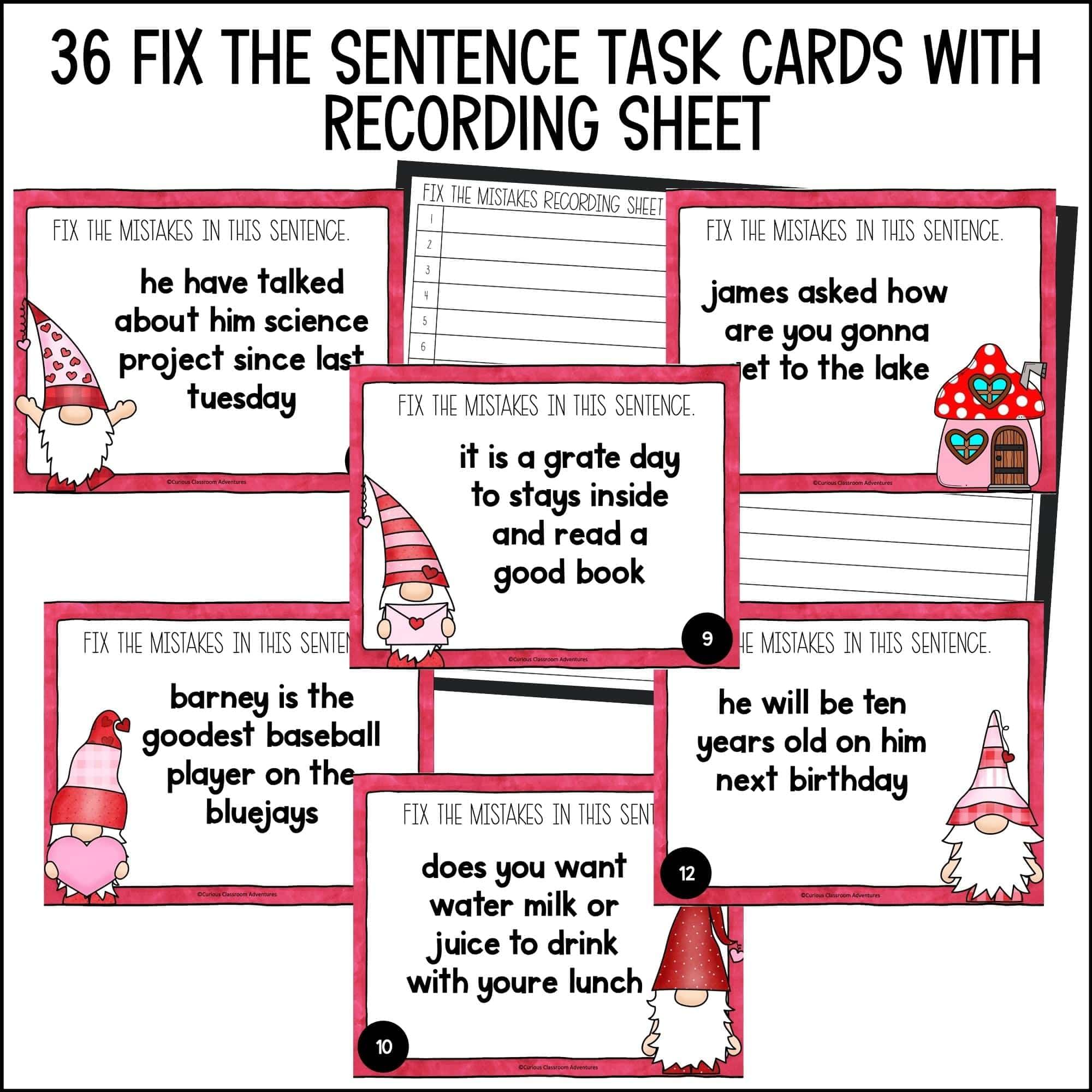 Valentine's Day Fix the Sentences Task Cards - Revising and Editing - Image 2